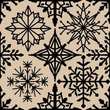 Kumaşlar, ambalaj kağıtları, kıyafet baskıları, çocuklar, Noel hediyeleri ve yeni yıl aksesuarları için kusursuz kar taneleri ve çizgili desenler. Yüksek kaliteli illüstrasyon