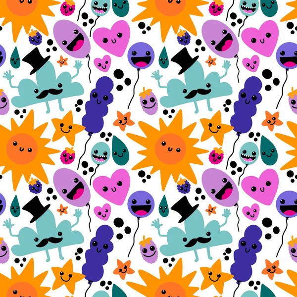 Cartoon seamless sun and clouds and balloons pattern for kids clothes print and festive fabrics and wrapping paper and study notebooks and accessories. High quality photo