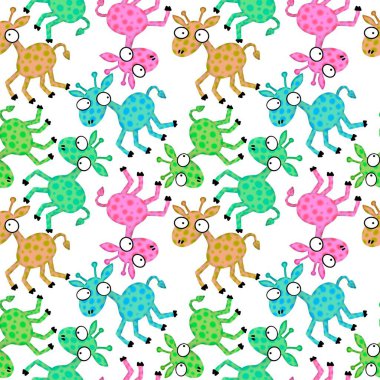 Cartoon animals seamless aliens giraffe pattern for kids clothes print and wrapping paper and accessories and notebooks and fabrics. High quality illustration