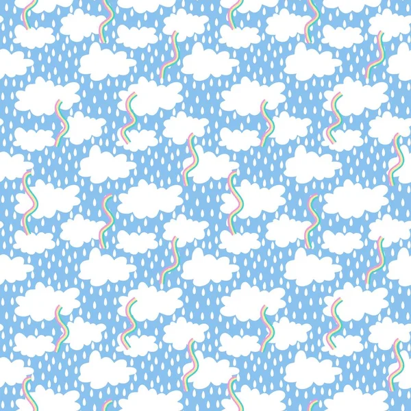 Cartoon Seamless Clouds Rain Drops Pattern Kids Clothes Print Accessories — Zdjęcie stockowe