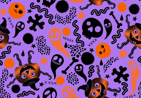 Halloween Seamless Pumpkins Witch Hat Ghost Pattern Fabrics Wrapping Paper — Stockfoto