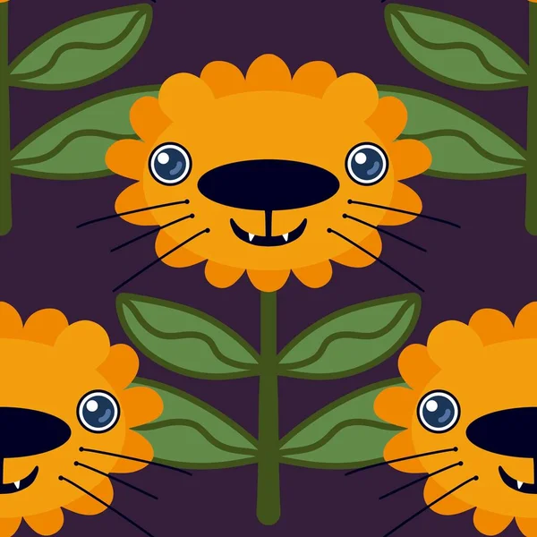 Cartoon animals seamless lion and flower pattern for kids clothes print and accessories and notebooks and linens and wrapping paper. High quality illustration