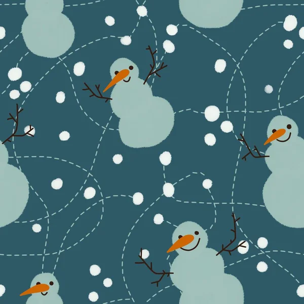 Зимовий Безшовний Сніговик Сніжинки Різдвяного Паперу Дитячих Блокнотів Аксесуарів Тканин — стокове фото