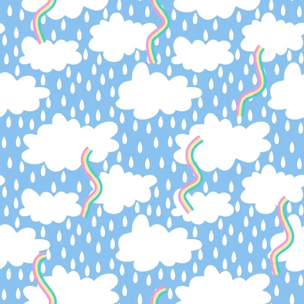 Cartoon seamless clouds and rain drops pattern for kids clothes print and accessories and notebooks and wrapping paper and fabrics. High quality illustration