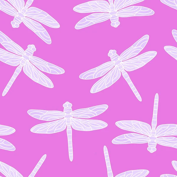 Cartoon Doodle Butterfly Seamless Dragonfly Line Art Pattern Wrapping Paper — Photo