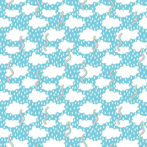 Cartoon Seamless Clouds Rain Drops Pattern Kids Clothes Print Accessories — Stockfoto