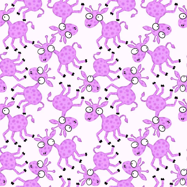 Cartoon Animals Seamless Aliens Giraffe Pattern Kids Clothes Print Wrapping — Zdjęcie stockowe