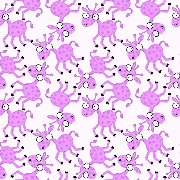 Cartoon Animals Seamless Aliens Giraffe Pattern Kids Clothes Print Wrapping — 스톡 사진