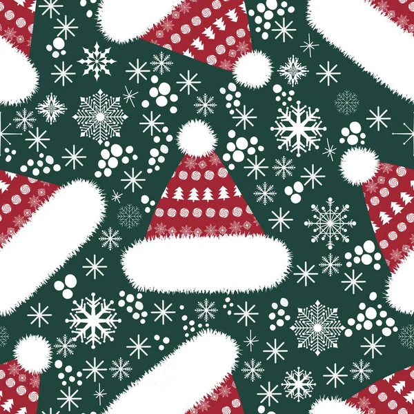 Winter Christmas Seamless Cartoon Santa Hat Pattern Kids Wrapping Paper — Foto de Stock