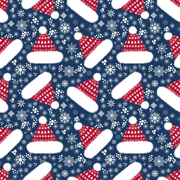 Winter Christmas Seamless Cartoon Santa Hat Pattern Kids Wrapping Paper — Stock Photo, Image