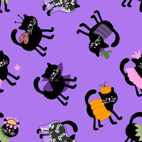 Halloween black cats seamless pattern for clothes print and wrapping paper and notebooks and accessories and fabrics and kids and festive. High quality illustration