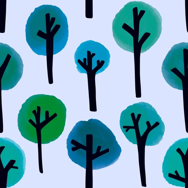 Cartoon Autumn Forest Seamless Watercolor Trees Pattern Fabrics Wrapping Paper — Fotografia de Stock