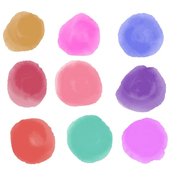 Watercolor Set Circle Spots Fabrics Clothes Print Accessories Notebooks Stickers — 图库照片