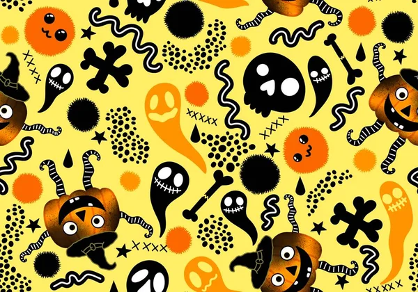Halloween Seamless Pumpkins Witch Hat Ghost Pattern Fabrics Wrapping Paper — Photo