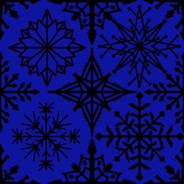 Kumaşlar, ambalaj kağıtları, kıyafet baskıları, çocuklar, Noel hediyeleri ve yeni yıl aksesuarları için kusursuz kar taneleri ve çizgili desenler. Yüksek kaliteli illüstrasyon