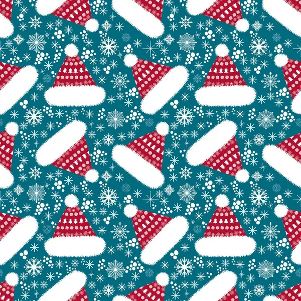 Winter Christmas Seamless Cartoon Santa Hat Pattern Kids Wrapping Paper — Fotografia de Stock