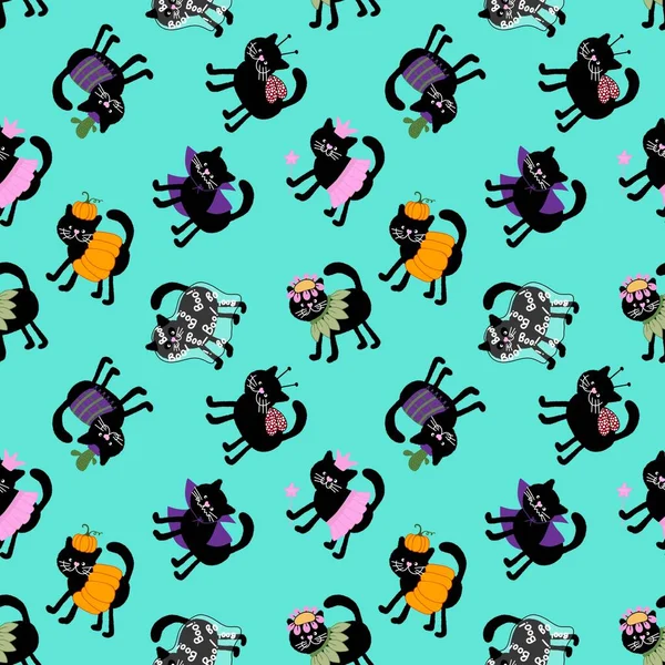 Halloween black cats seamless pattern for clothes print and wrapping paper and notebooks and accessories and fabrics and kids and festive. High quality illustration