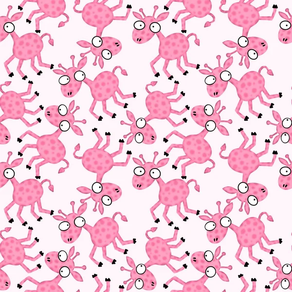 Cartoon Animals Seamless Aliens Giraffe Pattern Kids Clothes Print Wrapping — Stockfoto