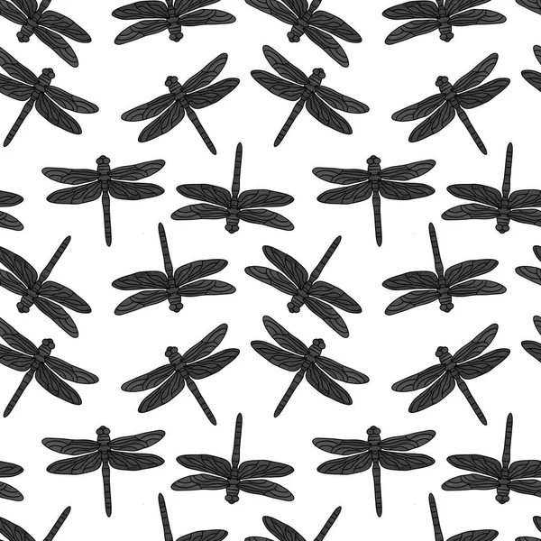 Cartoon doodle butterfly seamless dragonfly line art pattern for wrapping paper and clothes kids print and accessories and notebooks and linens. High quality illustration