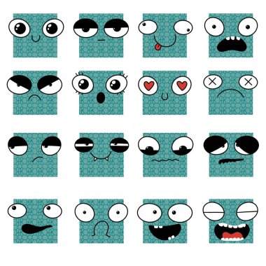 Set emotions monster with smile and sad for stickers and kids and study notebooks and fabrics and wrapping paper and Halloween festive accessories. High quality illustration