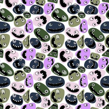 Çizgi filmdeki çocuklar, kıyafet baskısı, ambalaj kağıdı, aksesuar, okul defterleri ve kumaşları için kusursuz uzaylı kawaii desenleri depoluyorlar. Yüksek kaliteli illüstrasyon