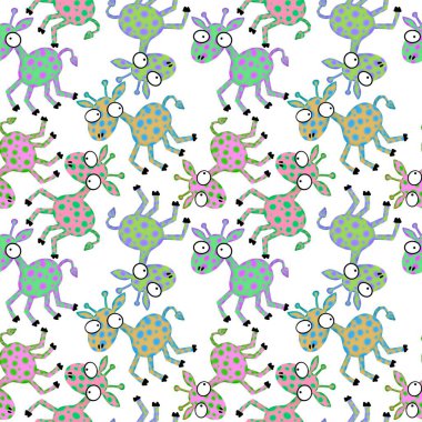 Cartoon animals seamless aliens giraffe pattern for kids clothes print and wrapping paper and accessories and notebooks and fabrics. High quality illustration