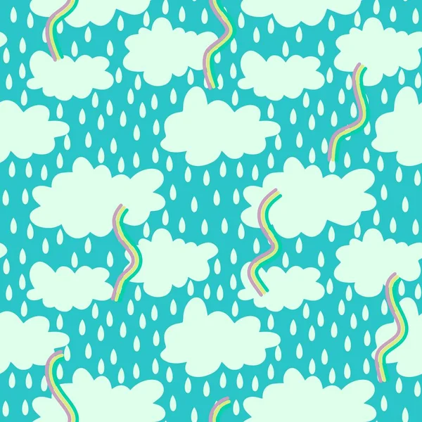 Cartoon Seamless Clouds Rain Drops Pattern Kids Clothes Print Accessories — Stock Fotó