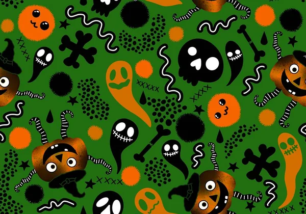 Halloween Seamless Pumpkins Witch Hat Ghost Pattern Fabrics Wrapping Paper — 스톡 사진