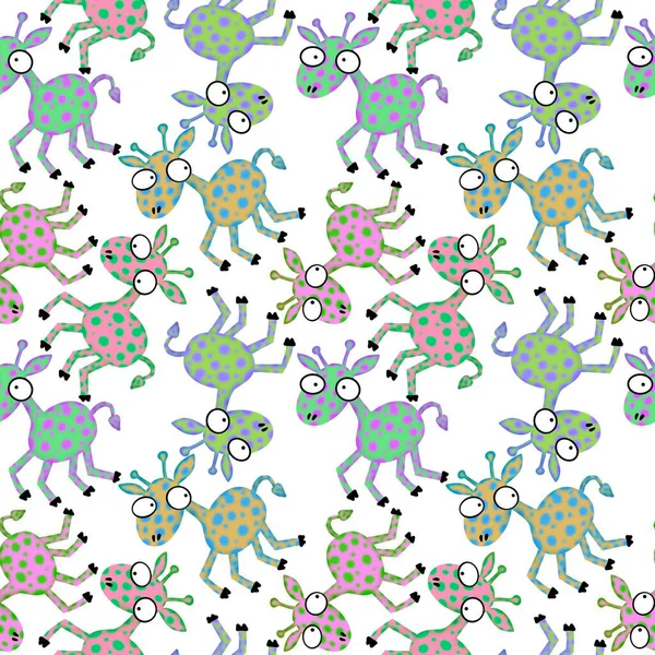 Cartoon animals seamless aliens giraffe pattern for kids clothes print and wrapping paper and accessories and notebooks and fabrics. High quality illustration