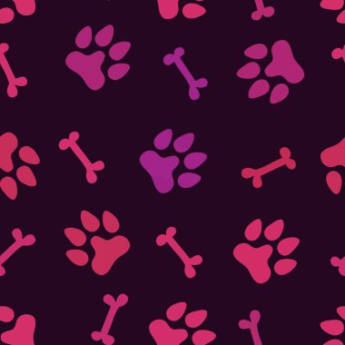 Cartoon doodle animals seamless dogs footprints and bones pattern for clothes print and kids accessories and notebooks and fabrics and wrapping shop paper. High quality illustration