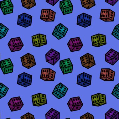 Cartoon geometric seamless game dice pattern for kids and clothes and accessories and notebooks and wrapping paper. High quality illustration