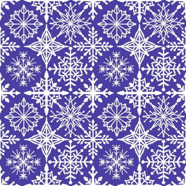 Kumaşlar, ambalaj kağıtları, kıyafet baskıları, çocuklar, Noel hediyeleri ve yeni yıl aksesuarları için kusursuz kar taneleri ve çizgili desenler. Yüksek kaliteli illüstrasyon