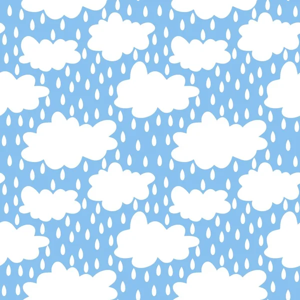 Cartoon Seamless Clouds Rain Drops Pattern Kids Clothes Print Accessories —  Fotos de Stock