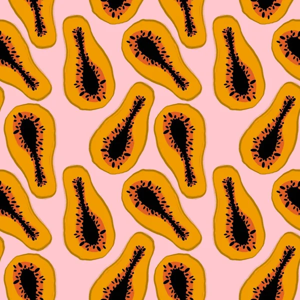 Summer Cartoon Seamless Yellow Papaya Pattern Clothes Print Wrapping Paper — Stock Photo, Image