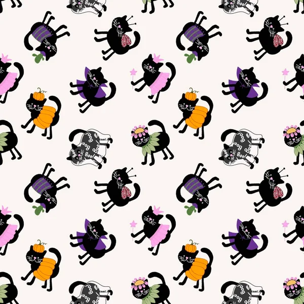 Halloween Black Cats Seamless Pattern Clothes Print Wrapping Paper Notebooks — Zdjęcie stockowe