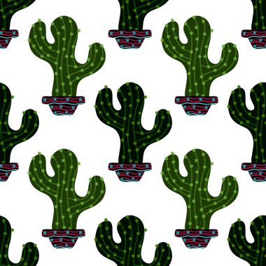Summer floral seamless cartoon cactus and pot pattern for kids clothes print and wrapping paper and accessories and notebooks and fabrics and vocation. High quality illustration