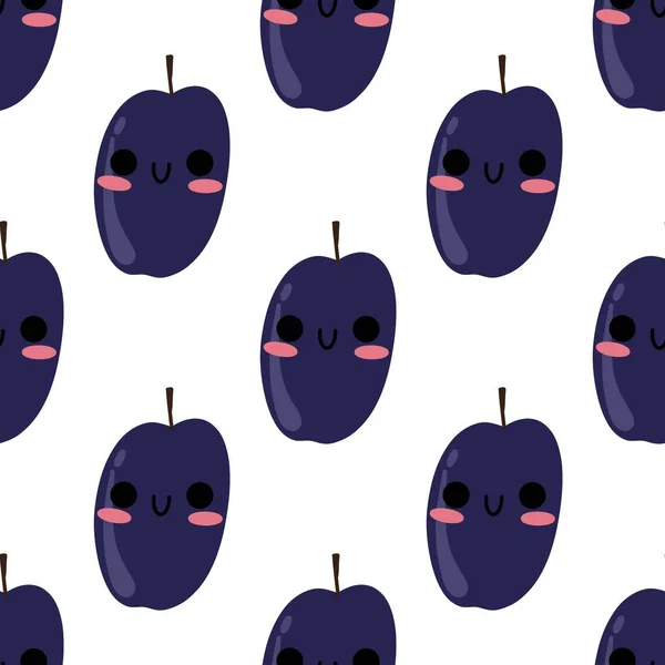 Autumn cartoon fruit seamless plums pattern for kids clothes print and accessories and wrapping paper and fabrics and kitchen. High quality illustration