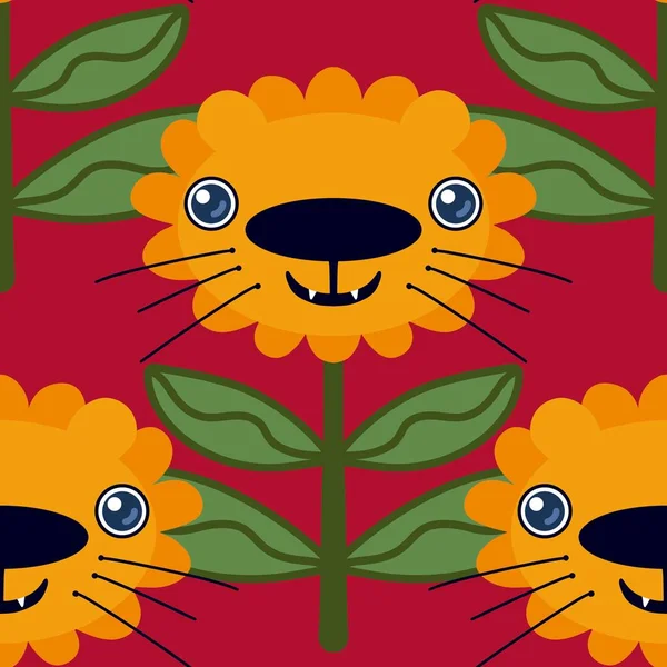 Cartoon animals seamless lion and flower pattern for kids clothes print and accessories and notebooks and linens and wrapping paper. High quality illustration