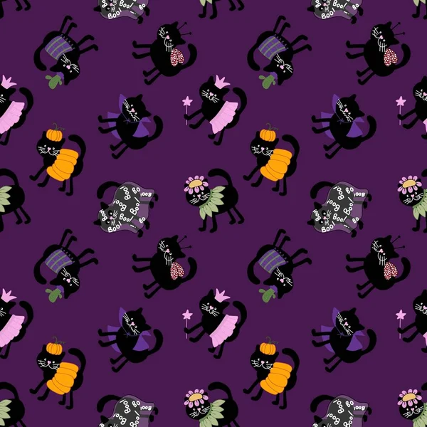 Хэллоуин Черные Кошки Плавный Узор Печати Одежды Оберточной Бумаги Ноутбуков — стоковое фото