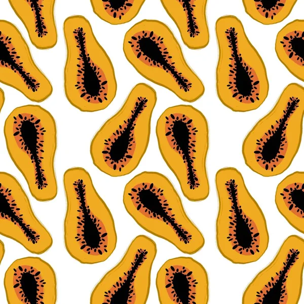Summer Cartoon Seamless Yellow Papaya Pattern Clothes Print Wrapping Paper — Stock Photo, Image