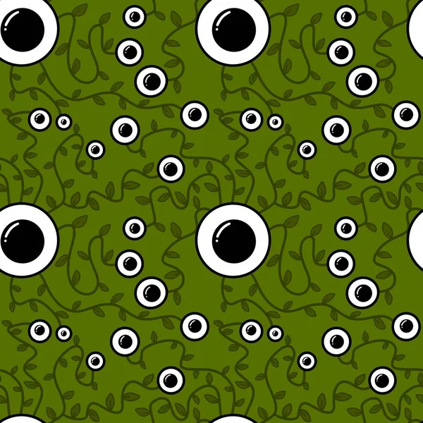 Halloween Monsters Aliens Seamless Eyes Leaves Pattern Wrapping Paper Clothes — ストック写真