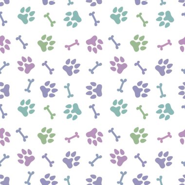 Cartoon doodle animals seamless dogs footprints and bones pattern for clothes print and kids accessories and notebooks and fabrics and wrapping shop paper. High quality illustration