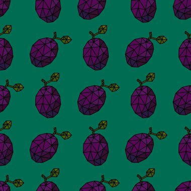 Autumn fruit geometric seamless polygonal plums pattern for clothes print and wrapping paper and accessories and notebooks and kids. High quality illustration