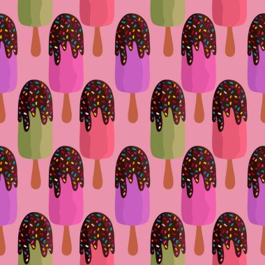 Summer cartoon ice cream seamless pattern for kids clothes print and accessories and notebooks and wrapping paper and fabrics and festive and gifts box. High quality illustration