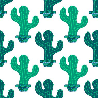 Summer floral seamless cartoon cactus and pot pattern for kids clothes print and wrapping paper and accessories and notebooks and fabrics and vocation. High quality illustration