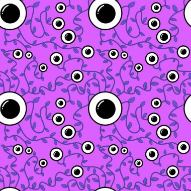 Halloween monsters aliens seamless eyes leaves pattern for wrapping paper and clothes kids print and accessories and notebooks and fabrics. High quality illustration