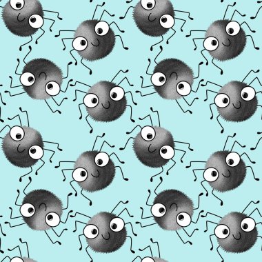 Cartoon Halloween cute spider seamless pattern for wrapping paper and clothes kids print and fabrics and accessories and notebooks. High quality illustration