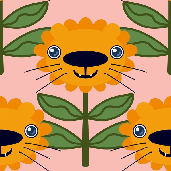Cartoon animals seamless lion and flower pattern for kids clothes print and accessories and notebooks and linens and wrapping paper. High quality illustration