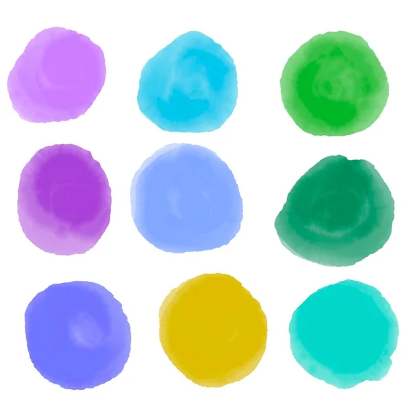 Watercolor set circle spots for fabrics and clothes print and accessories and notebooks and stickers and kids and shops. High quality illustration