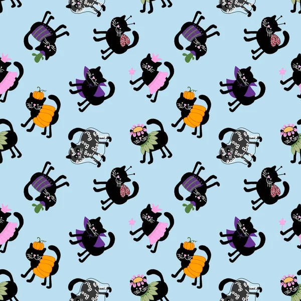 Halloween black cats seamless pattern for clothes print and wrapping paper and notebooks and accessories and fabrics and kids and festive. High quality illustration